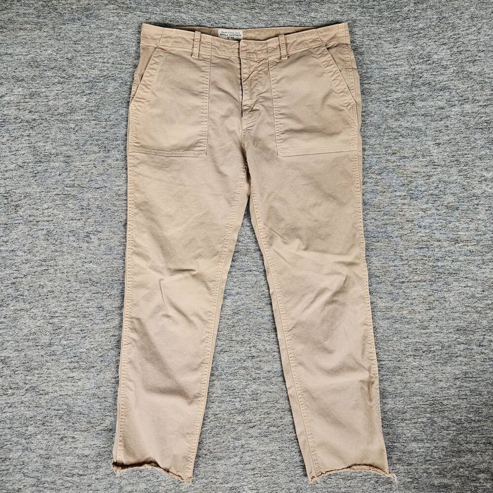 Nili Lotan Jenna Pants 111/88 80NL Women's 8 Cotton Raw Hem Stretch USA Beige